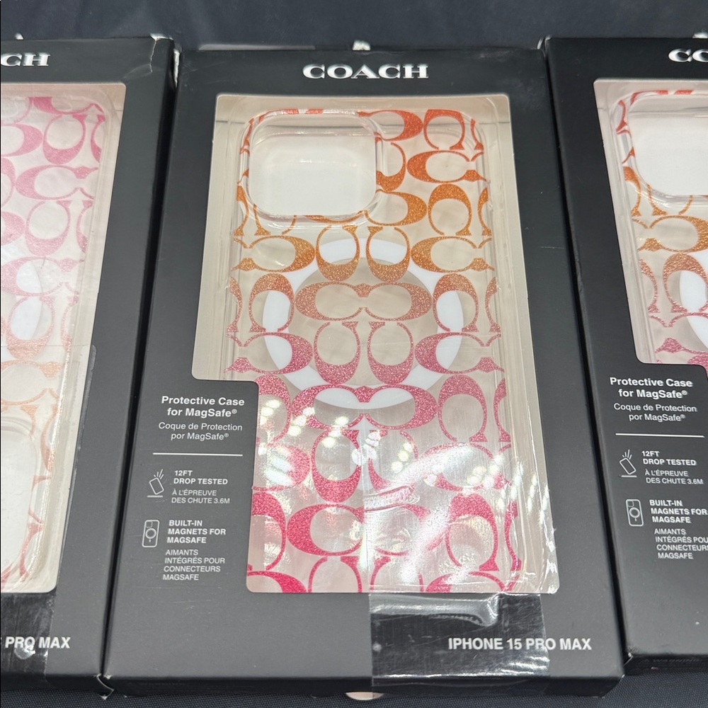 Coach new  iPhone 15 Pro Max Cases in Pink and Orange Patterns hard plastic - Picture 2 of 5